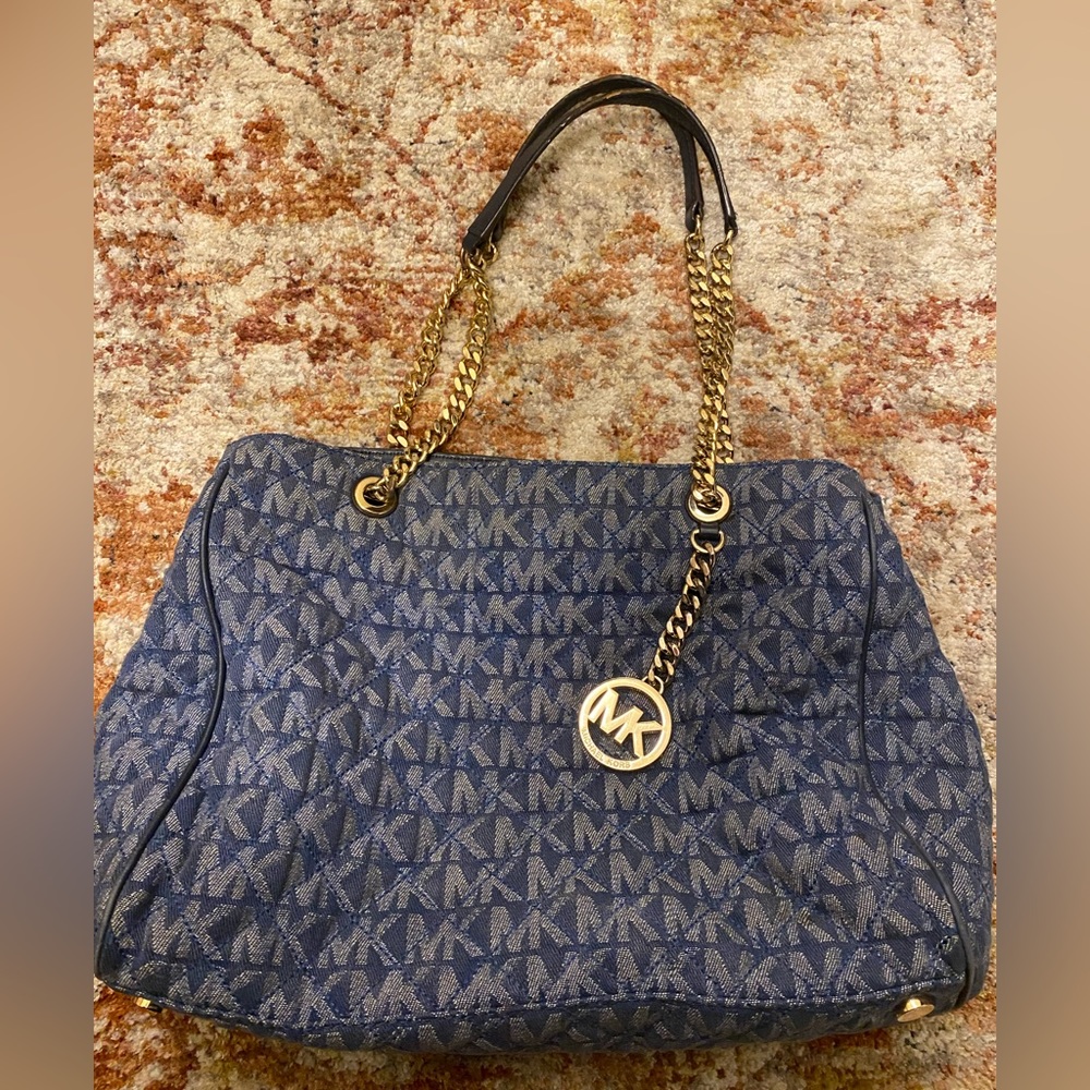 Michael Kors MK Logo Blue Fabric Tote